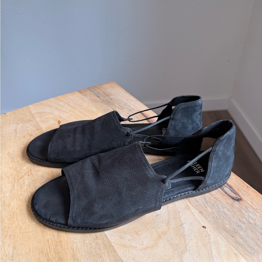 Eileen Fisher black suede leather avarcas sandals slides women’s shoes 9 - Picture 4 of 10